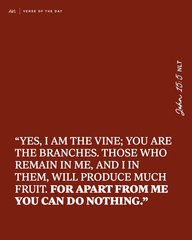 "Yes, I am the Vine; you are the branches. Those who remain in Me, and I in them, will produce much fruit. For apart from Me you can do nothing."