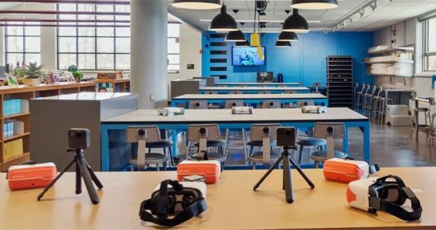 Renovated classroom include virtual reality goggles