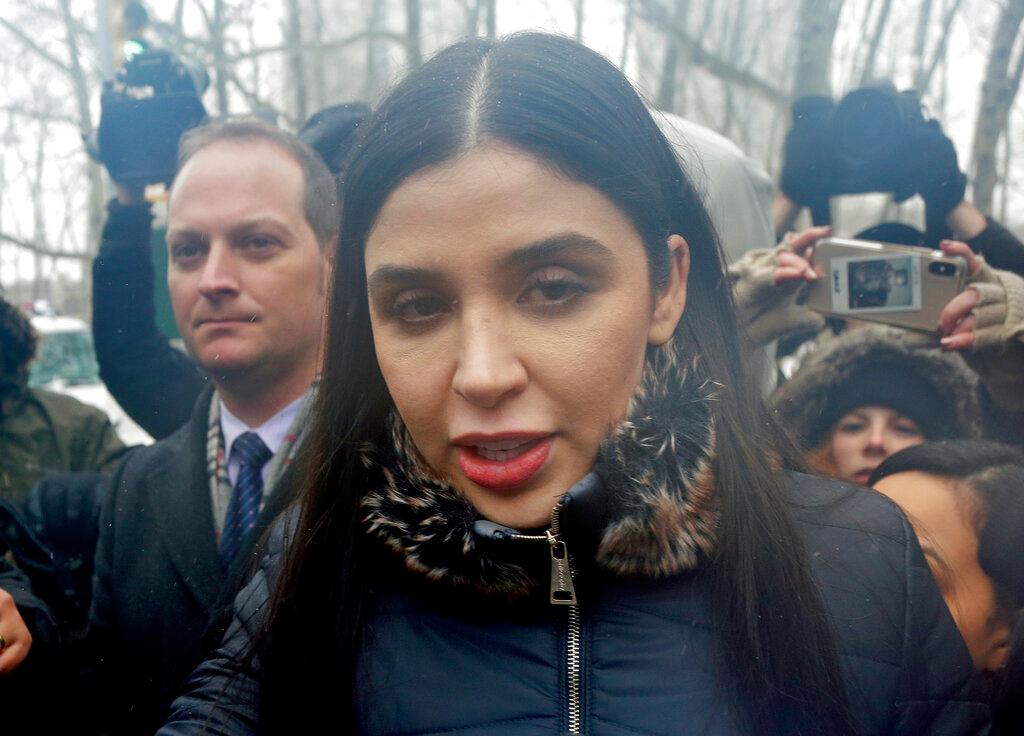 (2019) Emma Coronel Aispuro, center, wife of Joaquin "El Chapo" Guzman, leaves federal court in New York.