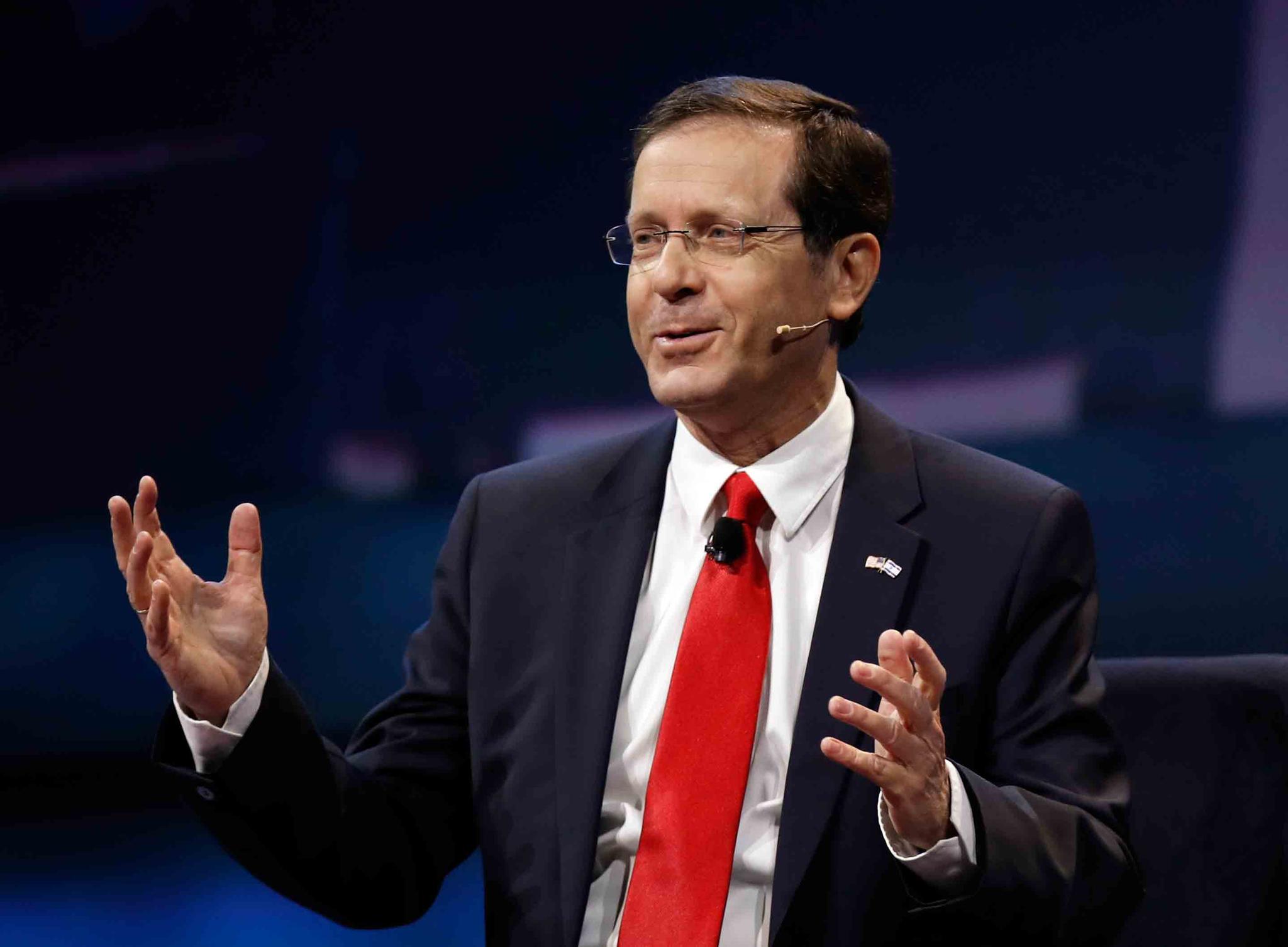 Isaac Herzog speaks at the AIPAC Policy Conference in Washington.