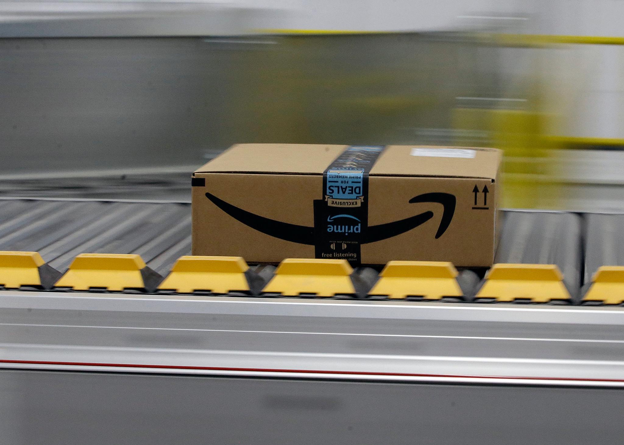 Amazon package on conveyor belt