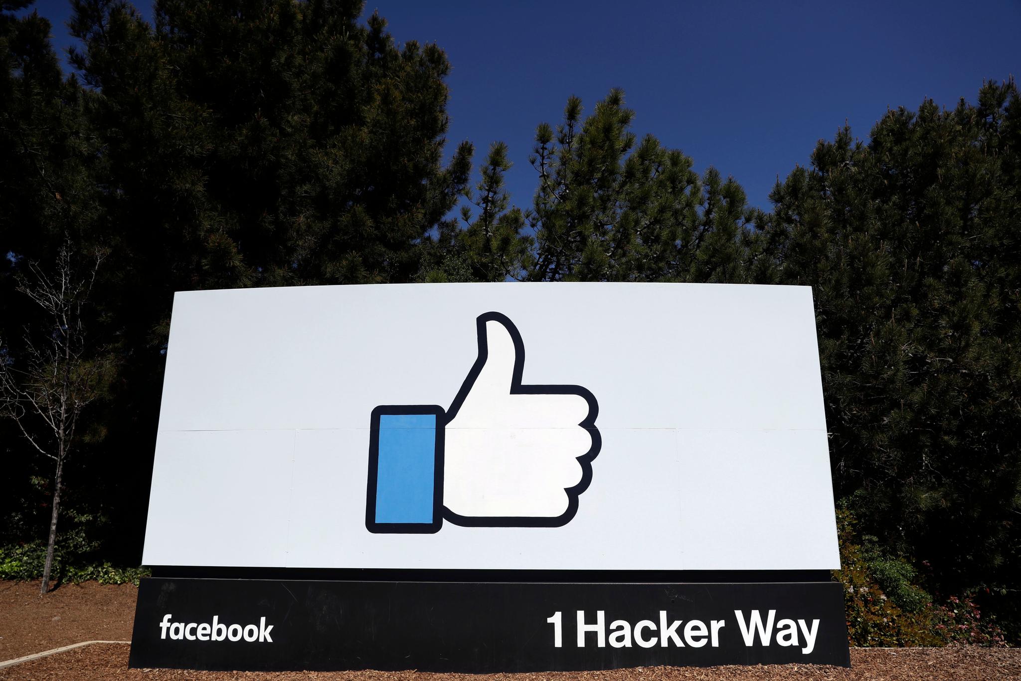 Facebook logo at the company's headquarters in Menlo Park, California