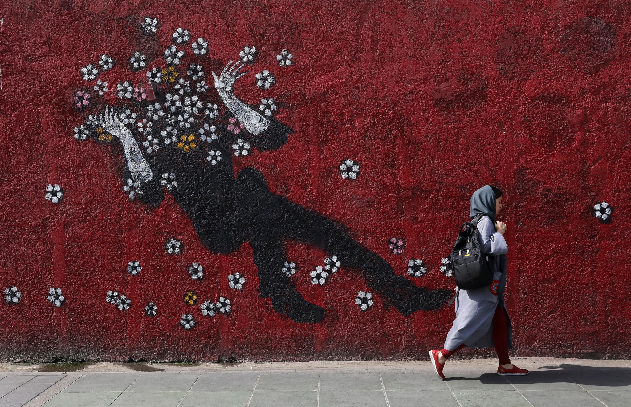 Woman Walking Street In Iran